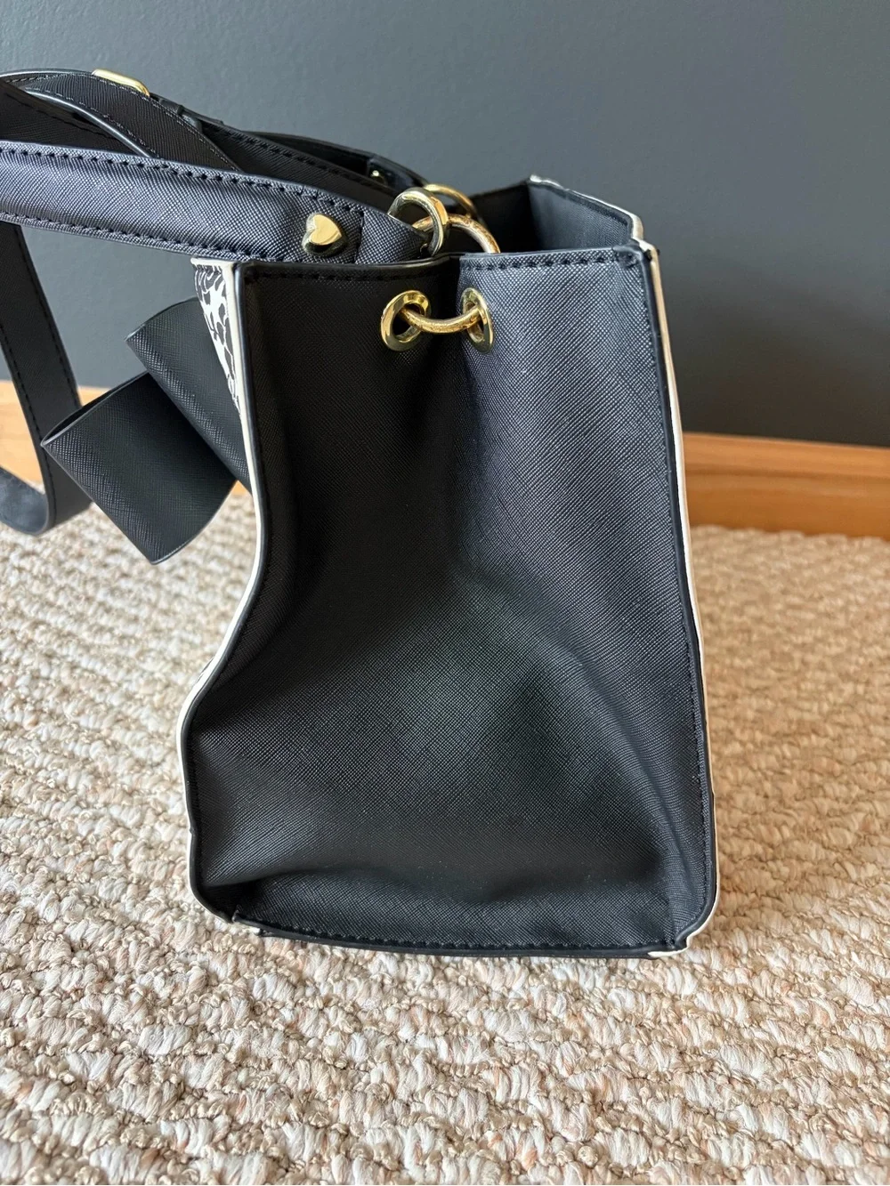 Betsey Johnson Black and Cream Floral Bow-Front Top Handle Satchel